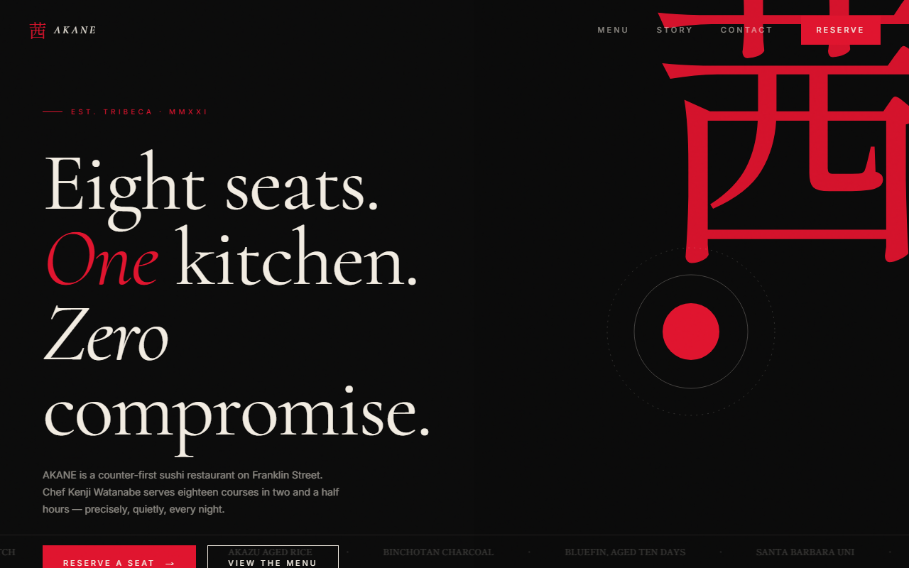 Akane — counter-first sushi restaurant concept with live reservation system